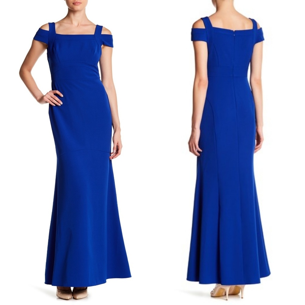 Nicole Miller Royal Blue Off-Shoulder Mermaid Prom Gown